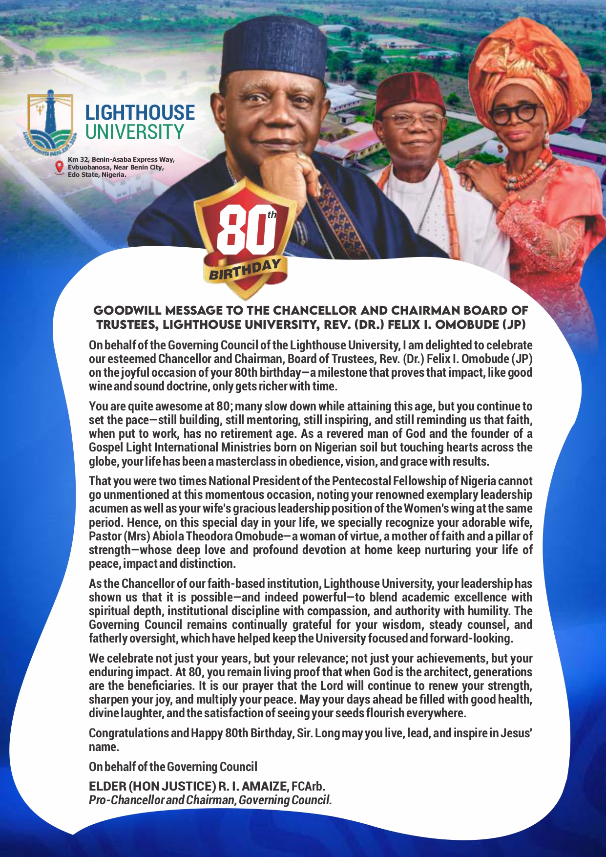 Goodwill Message to Chancellor